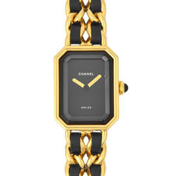 Chanel CHANEL Premier M size ladies quartz watch GP leather black dial H0001