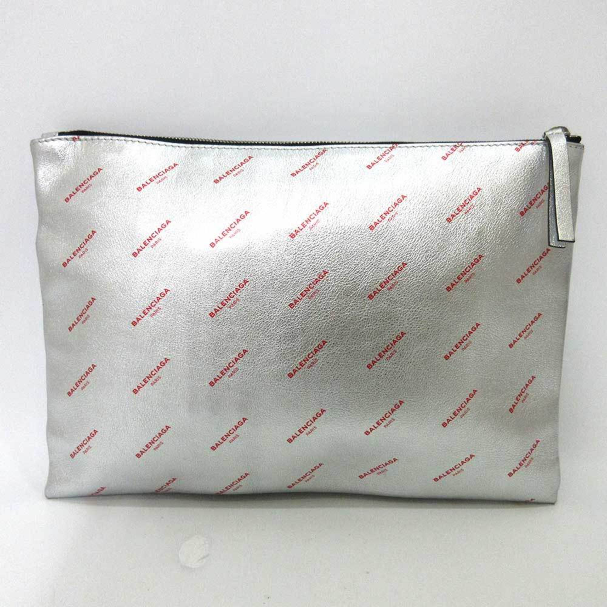 Balenciaga Bag Large Clutch Metallic Silver Color Second Women's Men's Leather