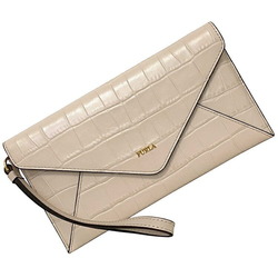 Furla bi-fold long wallet beige pink leather FURLA with inner pocket flap strap women's