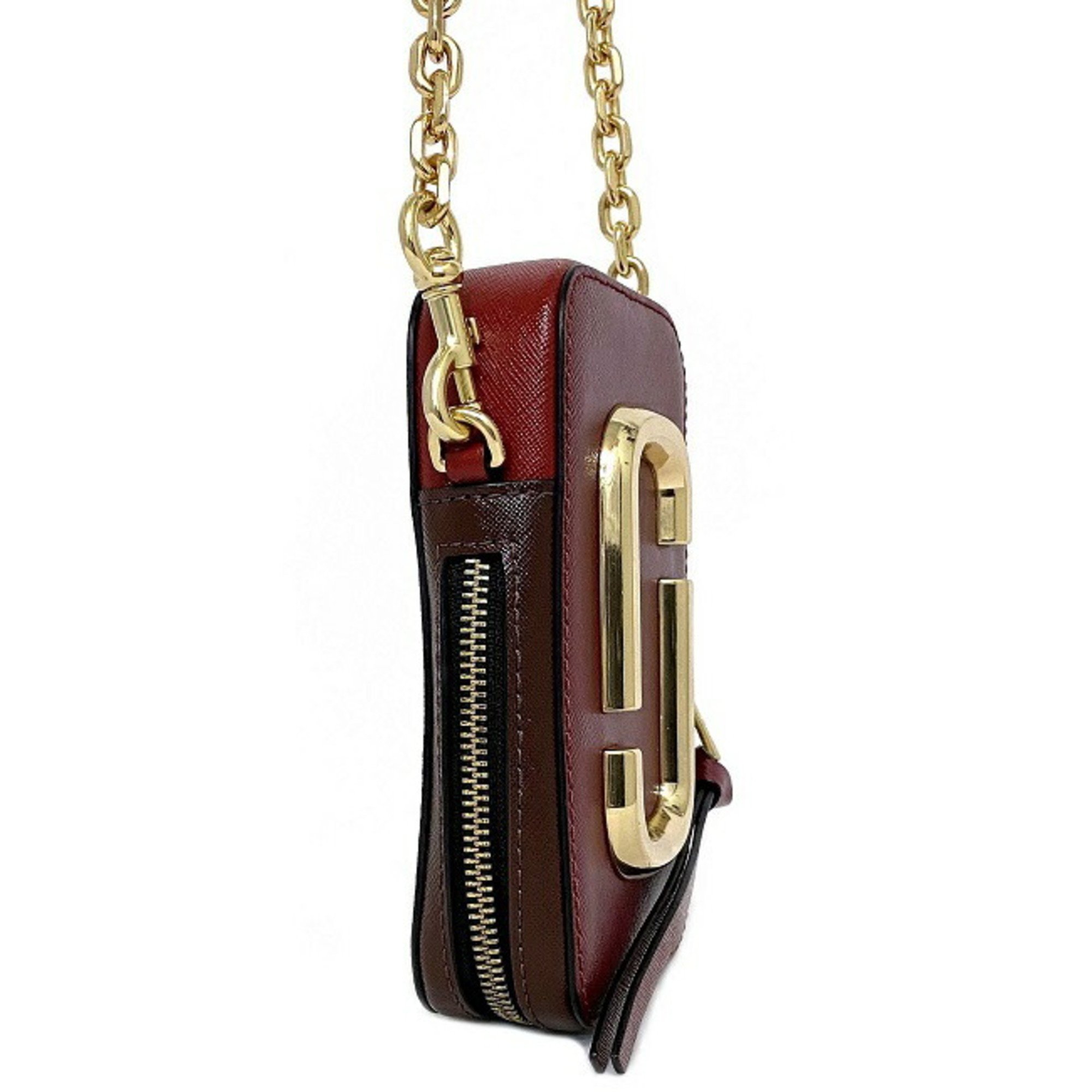 Marc Jacobs Shoulder Bag Hot Shot Bordeaux Brown Gold M0012740 Coated Leather MARC JACOBS Chain Women's