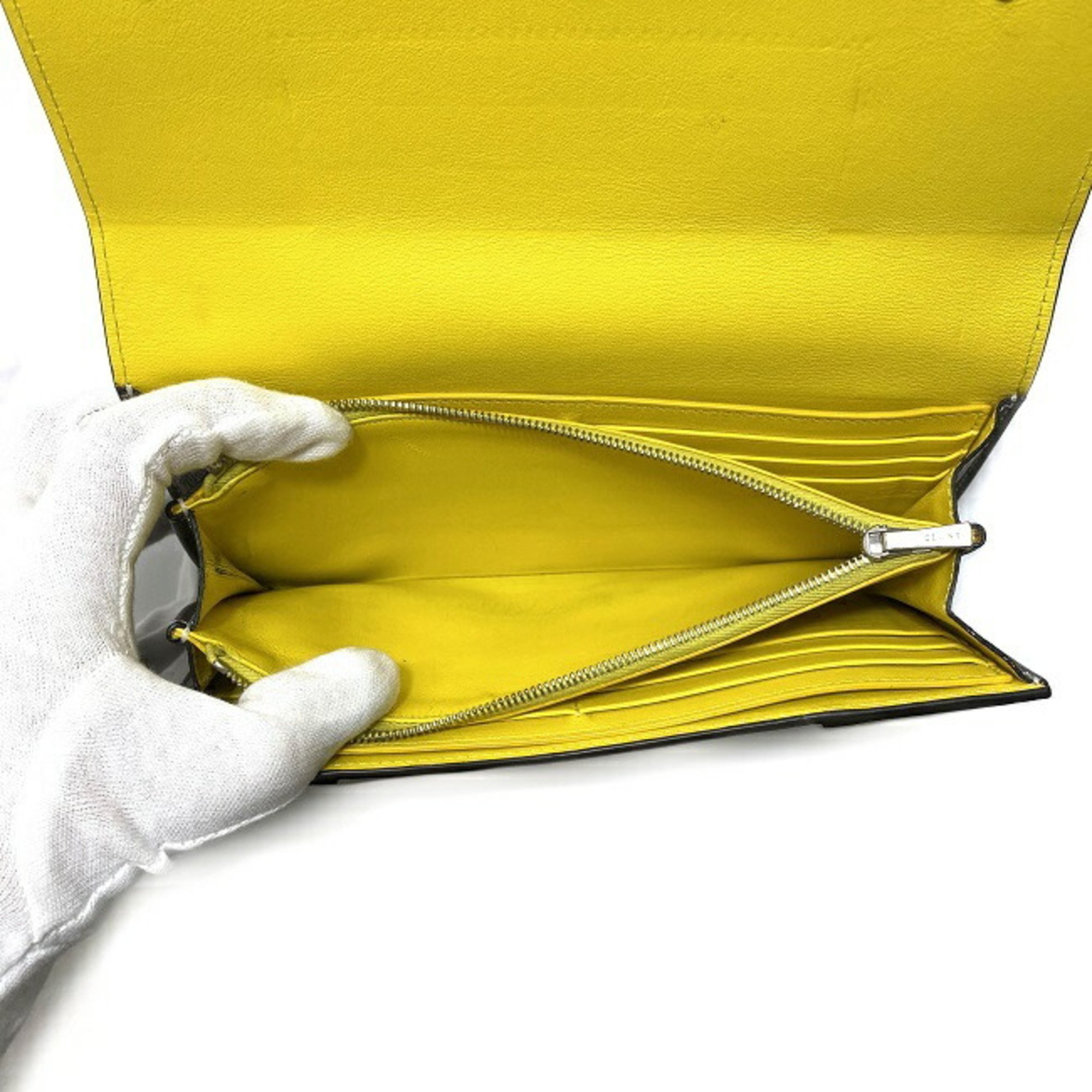 Celine bi-fold long wallet large flap multifunction beige yellow Thule 101673AFE 09SO leather CELINE ladies bicolor