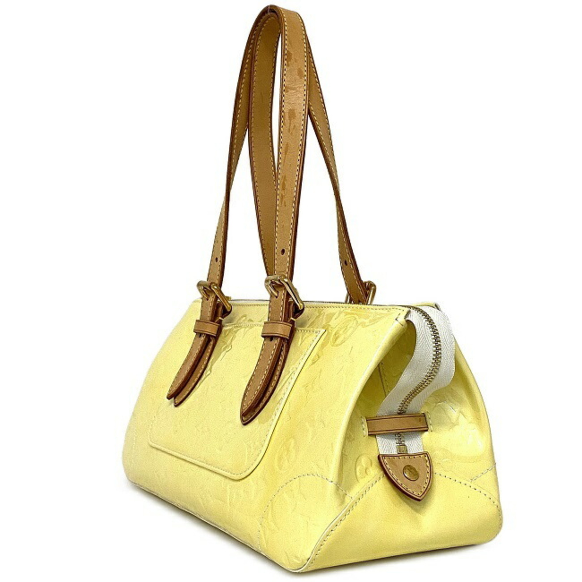 Louis Vuitton Handbag Rosewood Avenue Yellow Beige Monogram Vernis M93508 Patent Leather FL4097 LOUIS VUITTON Enamel Triangle Ladies