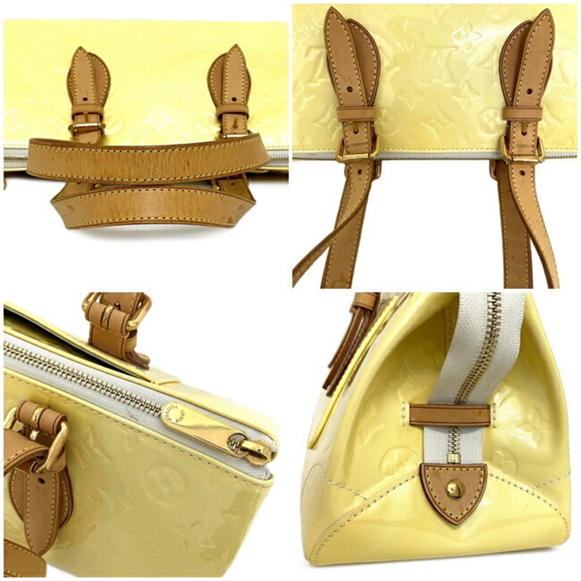 Louis Vuitton Handbag Rosewood Avenue Yellow Beige Monogram Vernis M93508 Patent Leather FL4097 LOUIS VUITTON Enamel Triangle Ladies