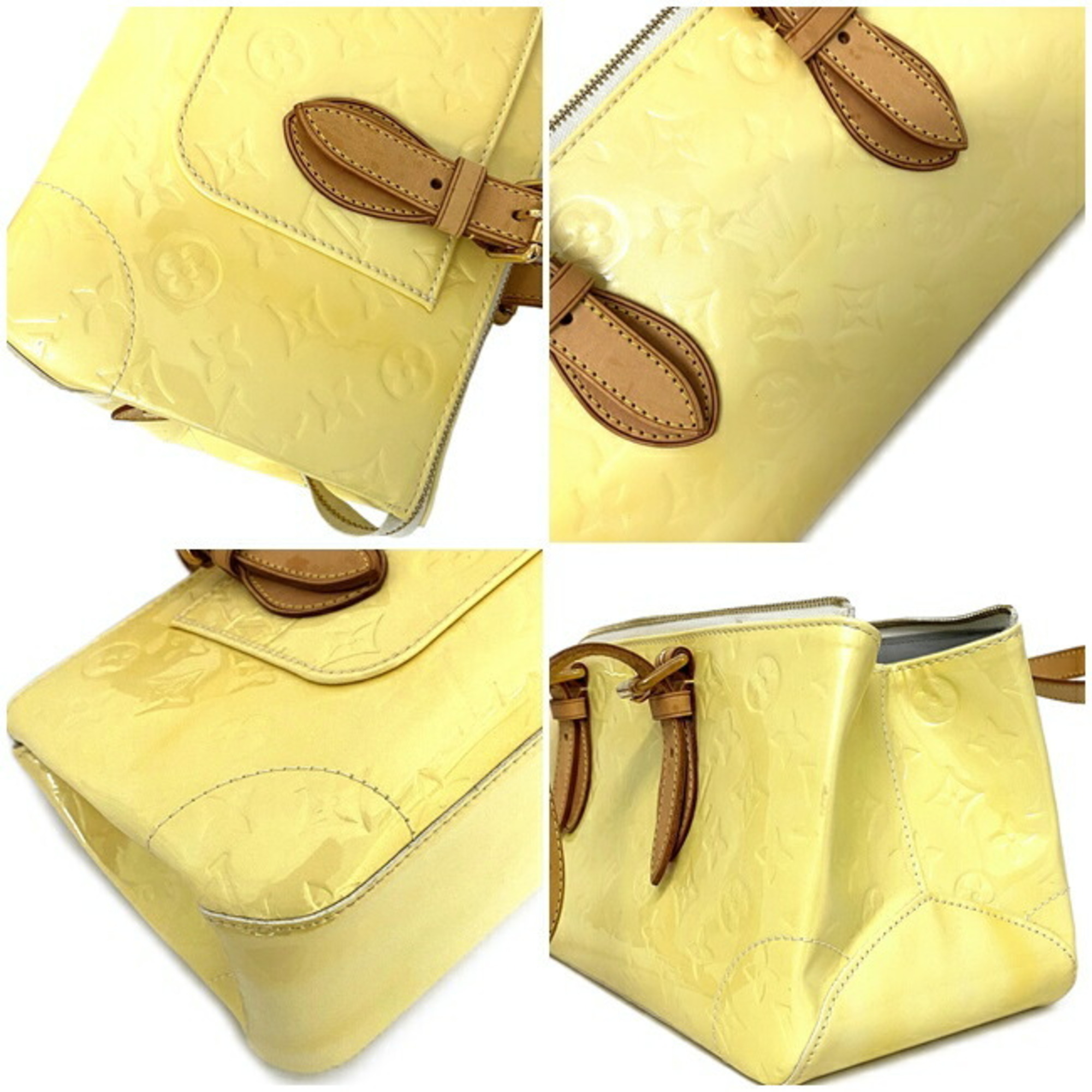 Louis Vuitton Handbag Rosewood Avenue Yellow Beige Monogram Vernis M93508 Patent Leather FL4097 LOUIS VUITTON Enamel Triangle Ladies