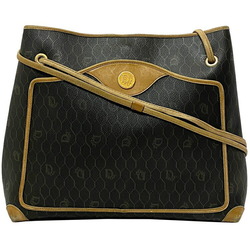 Christian Dior Tote Bag Black Brown Honeycomb Shoulder PVC Leather Ladies