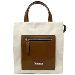 Marni Tote Bag Natural White Brown SHMP0068Q0 P2994 Canvas Leather MARNI Handbag Bicolor Ladies