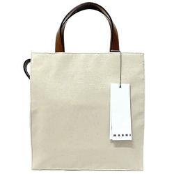 Marni Tote Bag Natural White Brown SHMP0068Q0 P2994 Canvas Leather MARNI Handbag Bicolor Ladies