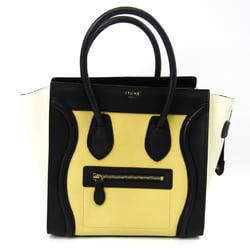 Celine Luggage Micro Shopper 167793 Women's Leather Handbag Black,Off-white,Yellow