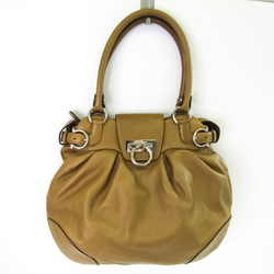 Salvatore Ferragamo Gancini 21 7338 Women's Leather Handbag Light Brown