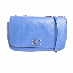 CHANEL Chanel leather matelasse here mark W chain shoulder bag blue