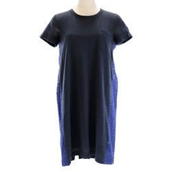 Sacai 17SS back lace switching short sleeve dress ladies navy 1 with inner