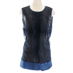 Chanel 07A Sleeveless See-through Mini Dress Ladies Navy 38 Total Tulle