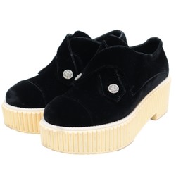 Chanel platform velor shoes ladies black 36.5 slip-on