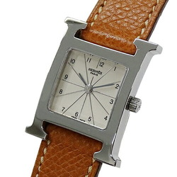 Hermes HERMES watch ladies H quartz stainless steel SS leather HH1.210 silver brown polished