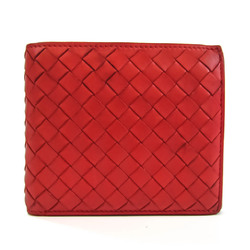 Bottega Veneta Intrecciato Unisex Leather Wallet (bi-fold) Red Color