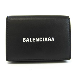 Balenciaga CASH MINI 594312 Unisex Leather Wallet (tri-fold) Black