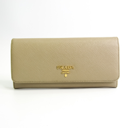Prada Saffiano 1MH132 Women's Leather Long Wallet (bi-fold) Beige