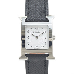 Hermes H Watch PM Women's White Dial Sunbeam Stainless Steel Leather Belt HH1.210