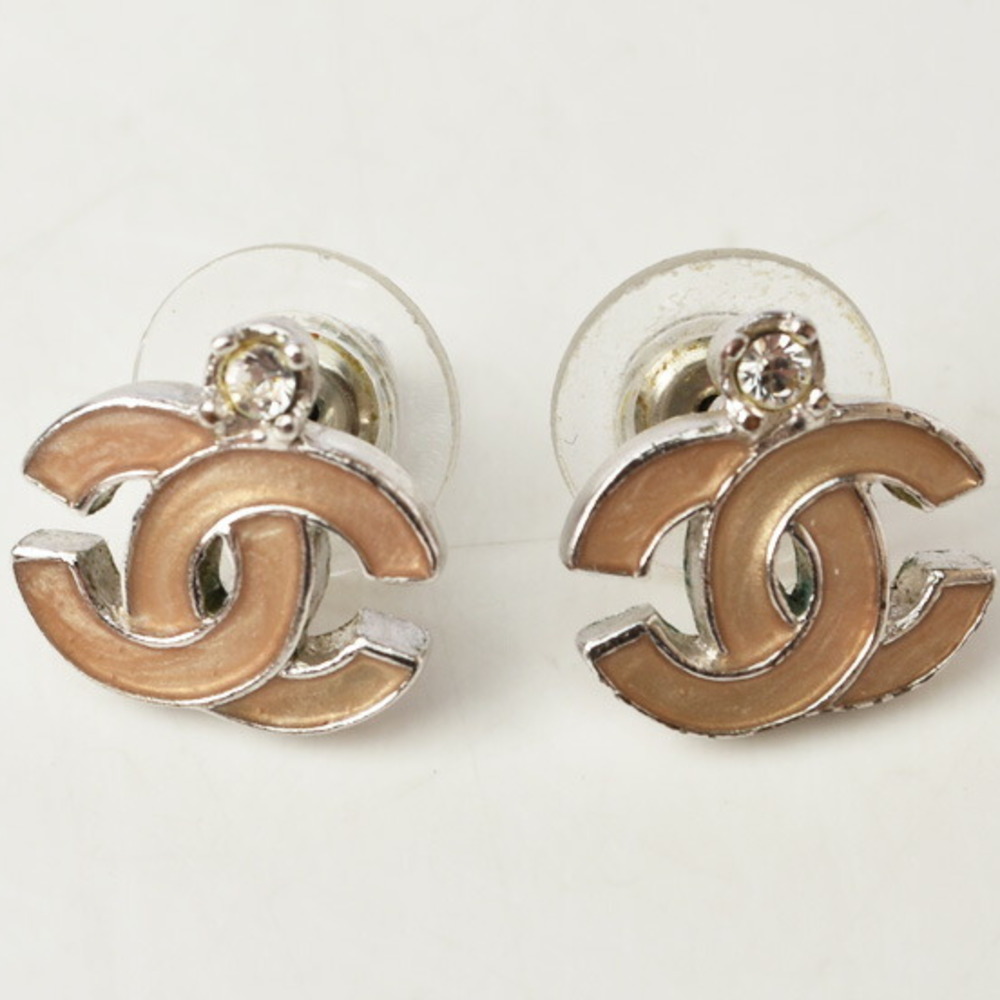 Chanel earrings CHANEL CC mark rhinestone pink beige / silver