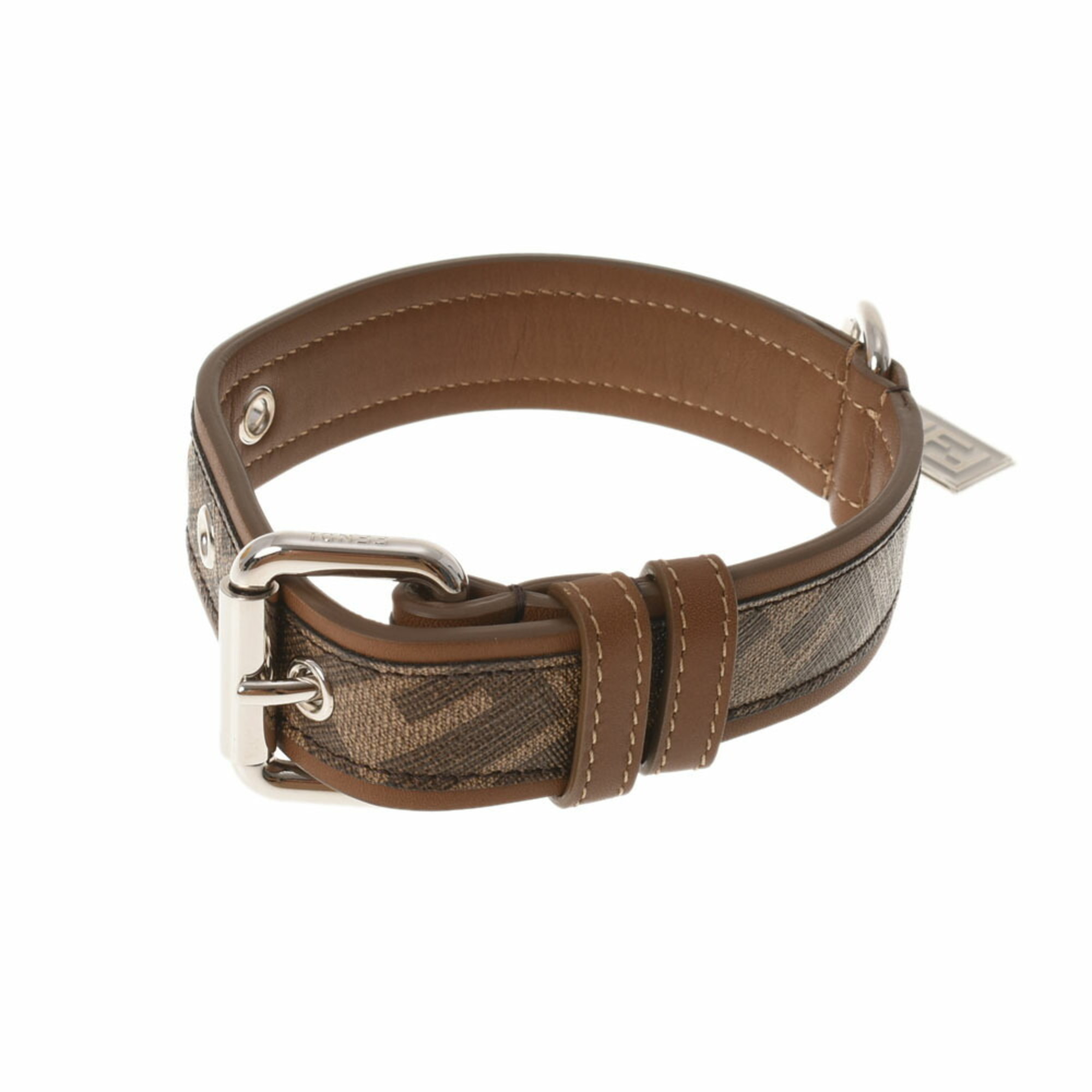 FENDI Fendi Dog Collar S Zucca Pattern Brown Unisex PVC Leather