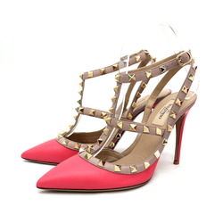 Valentino Garavani Studs Leather Heel Sandals Ladies Pink x Beige 37.5