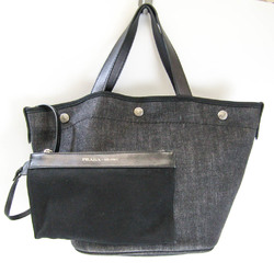 Prada 1BG244 With Small Pouch Unisex Denim,Leather Handbag,Tote Bag Black