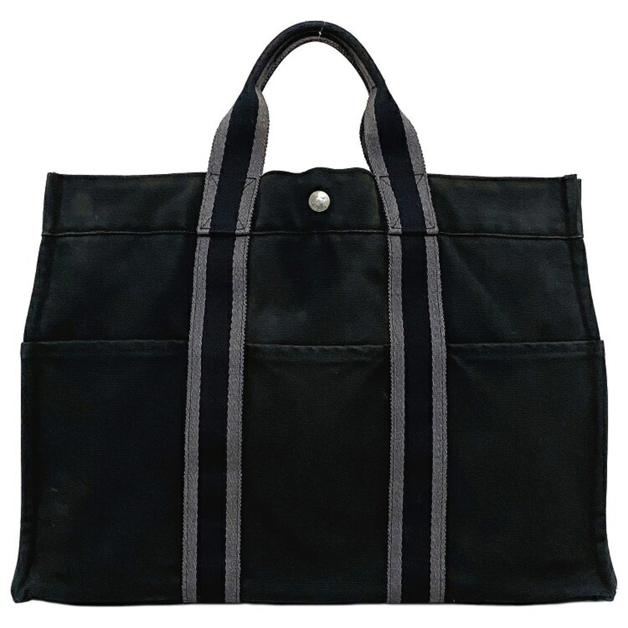 Hermes MM black gray fur toe canvas HERMES men's women's unisex bag tote