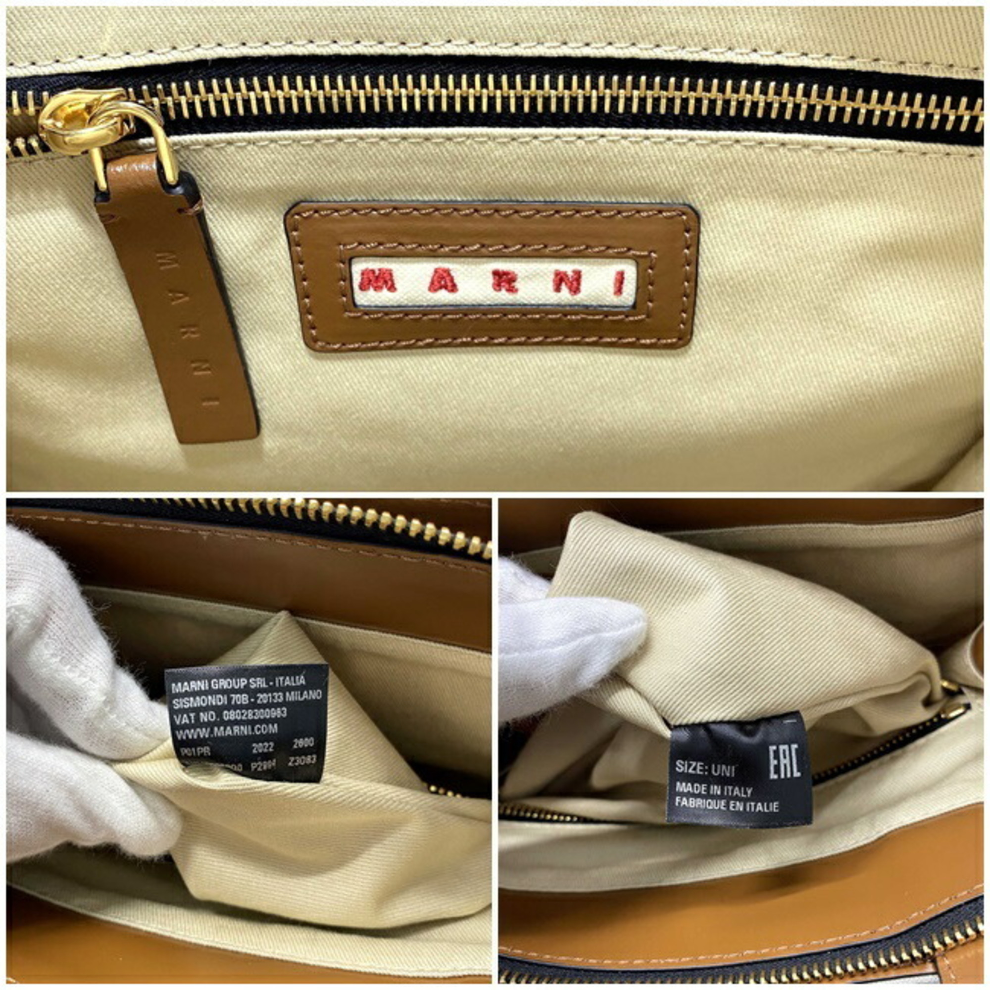 Marni Tote Bag Natural White Brown SHMP0068Q0 P2994 Canvas Leather MARNI Handbag Bicolor Ladies