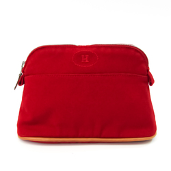 Hermes Bolide Women's Cotton,Leather Pouch Red Color