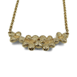 Christian Dior Flower Motif Metal Rhinestone Gold Light Blue Necklace