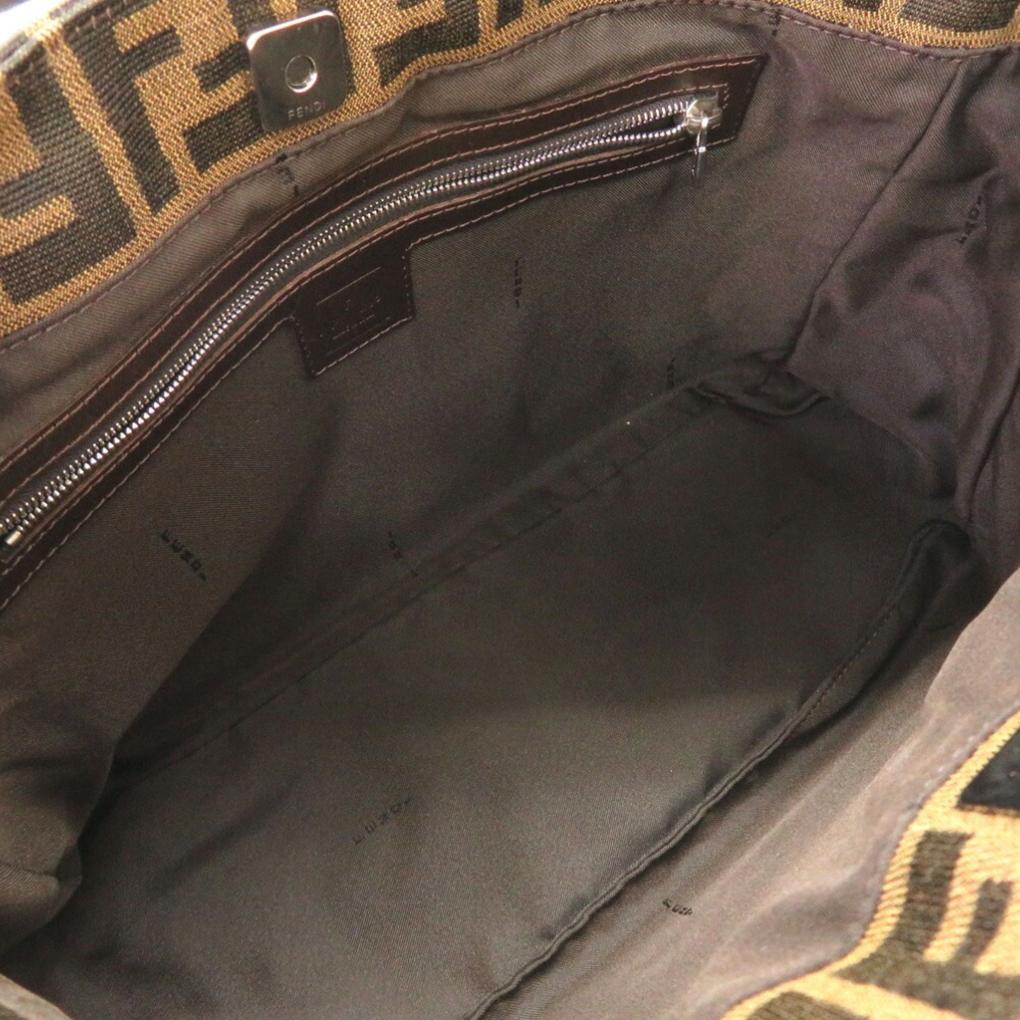 Hermes FF Zucca Pattern Canvas Leather Brown Handbag