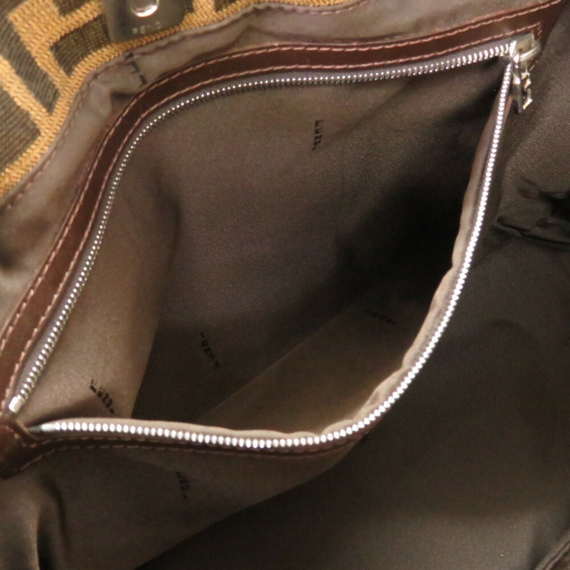 Hermes FF Zucca Pattern Canvas Leather Brown Handbag