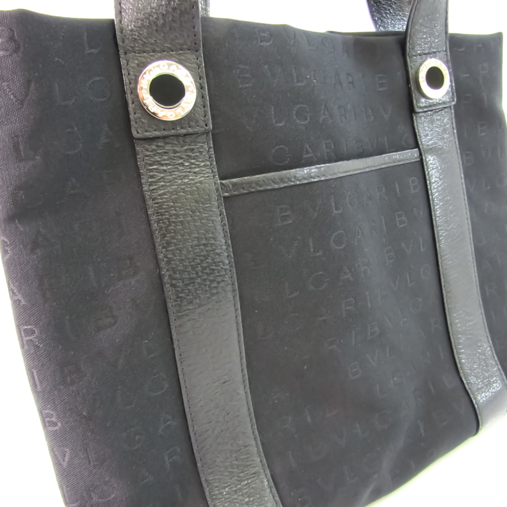 Bvlgari Logomania Unisex Canvas,Leather Handbag Black