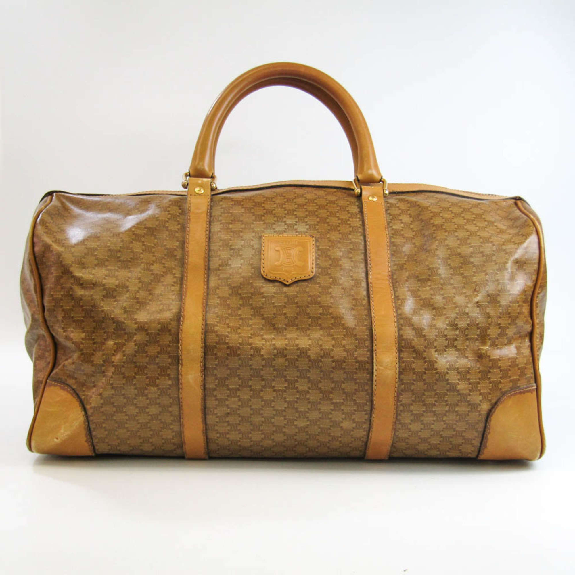 Celine Macadam Unisex PVC,Leather Boston Bag Beige