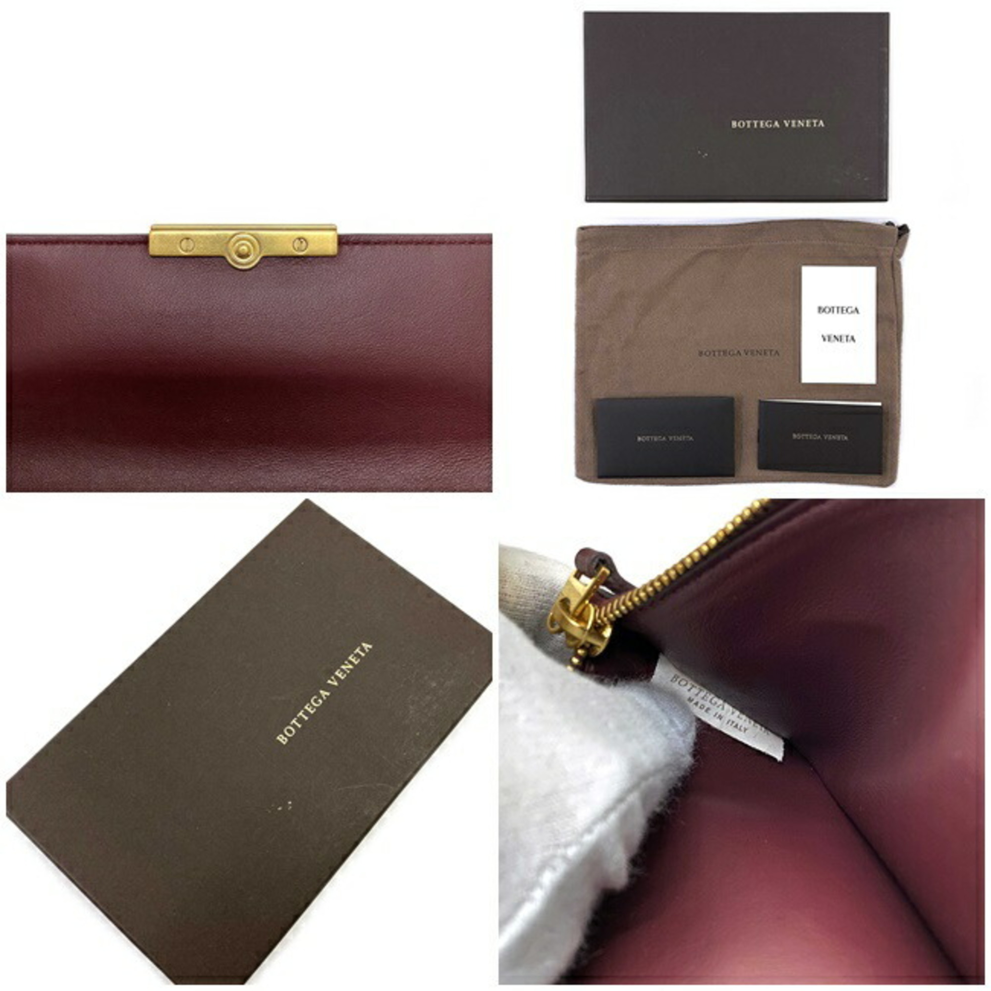 Bottega Veneta Trifold Long Wallet Bordeaux Gold 578751 VMAU1 6206 Leather Calfskin BOTTEGA VENETA Flap Women's