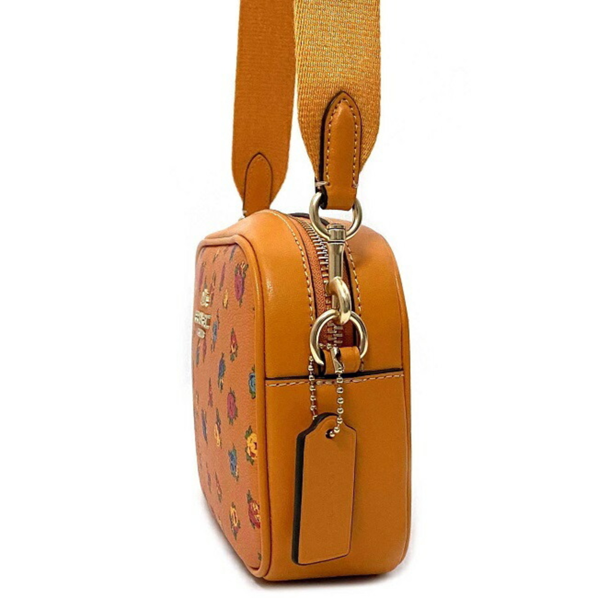 Coach Camera Bag Orange C9938 Leather Canvas COACH Body Shoulder Flower Print Women's