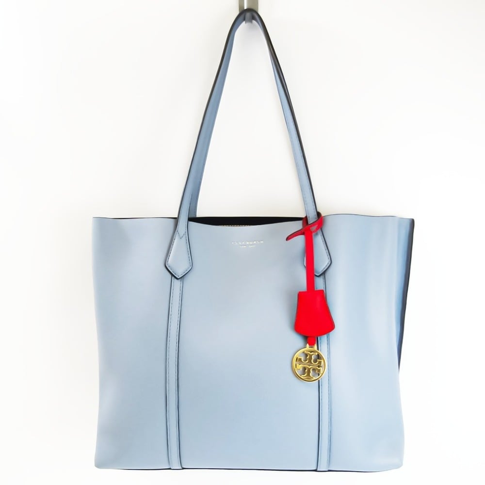 Tory Burch Perry Triple Women's Leather Tote Bag Light Blue Gray