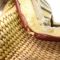 Prada Straw Jute BR3509 Women's Rayon,Cotton Handbag Beige,Gold