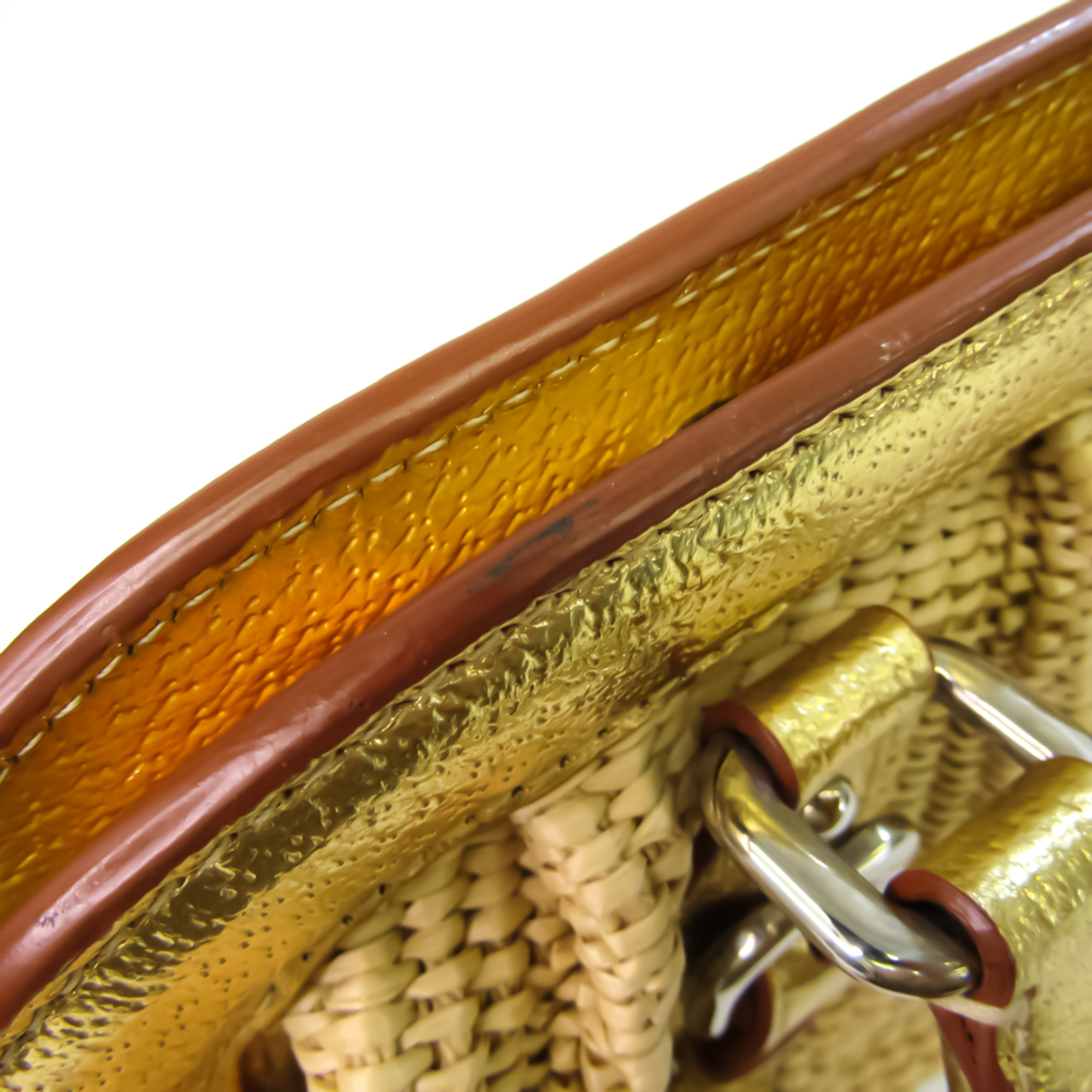 Prada Straw Jute BR3509 Women's Rayon,Cotton Handbag Beige,Gold