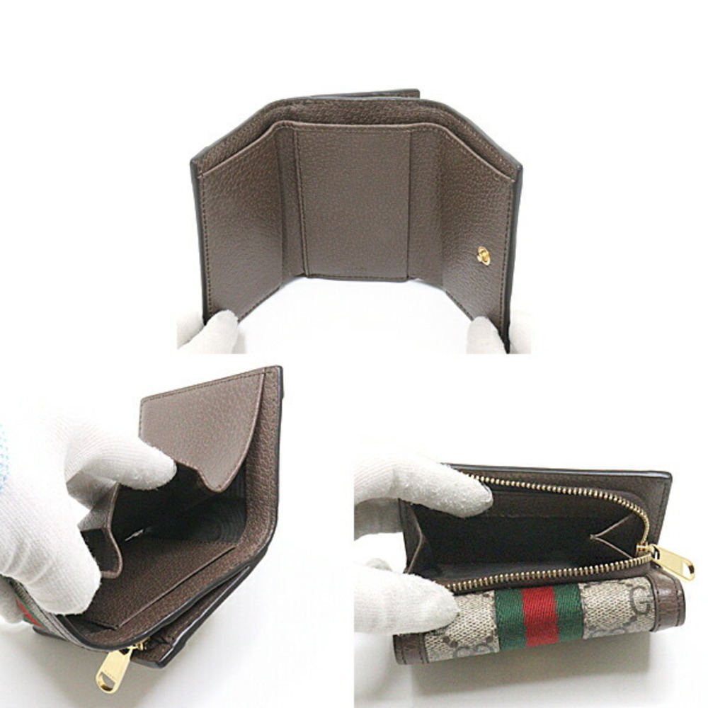 NIB GUCCI 644334 Ophidia bi-fold wallet in supreme canvas w/ brown leather  trim