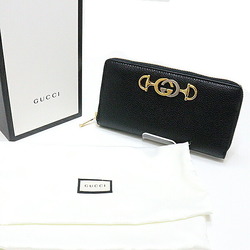 Gucci GUCCI Zumi round long wallet 570661 black interlocking G horsebit