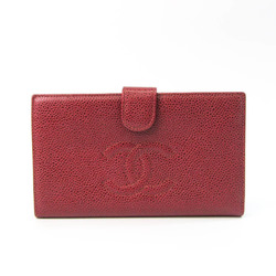 Chanel Women's Caviar Leather Long Wallet (bi-fold) Red Color