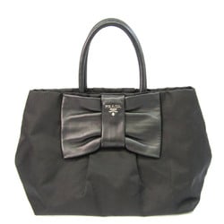Prada Ribbon Women's Nylon,Leather Handbag Black