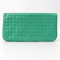 Bottega Veneta Intrecciato 256393 Women,Men Leather Long Wallet (bi-fold) Green