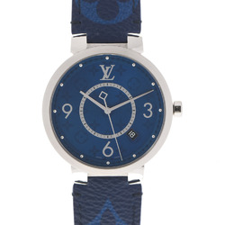 LOUIS VUITTON Louis Vuitton Tambour Monogram Cobalt QA150Z Men's SS/Leather Watch Quartz Blue Dial