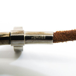 Hermes Kite Choker Leather,Metal Bangle Brown,Silver