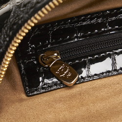 MCM Embossed Handbag Chain Shoulder Bag Black Leather Ladies
