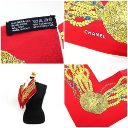 Chanel Silk Scarf Muffler Chain Pattern Red x Ivory CHANEL | Ladies