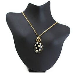 Christian Dior Necklace Oval Black x Gold Women's Rhinestone