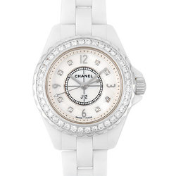 Chanel CHANEL J12 29mm 8P diamond index bezel white ceramic SS ladies quartz watch shell dial H2572